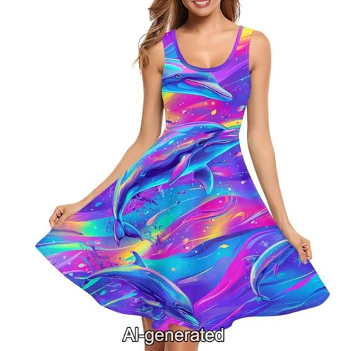 Image of Dreaweet Casual Sleeveless Dresses for Women Girls, Round Neck Tank Dresses with Pockets Summer Sundress Size XS-4XL