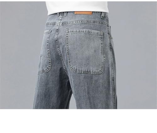 Mnjyihy Men's Summer Jeans Drape Soft Fabric Loose Straight Denim Pants Elastic Ice Silk Male Trousers3