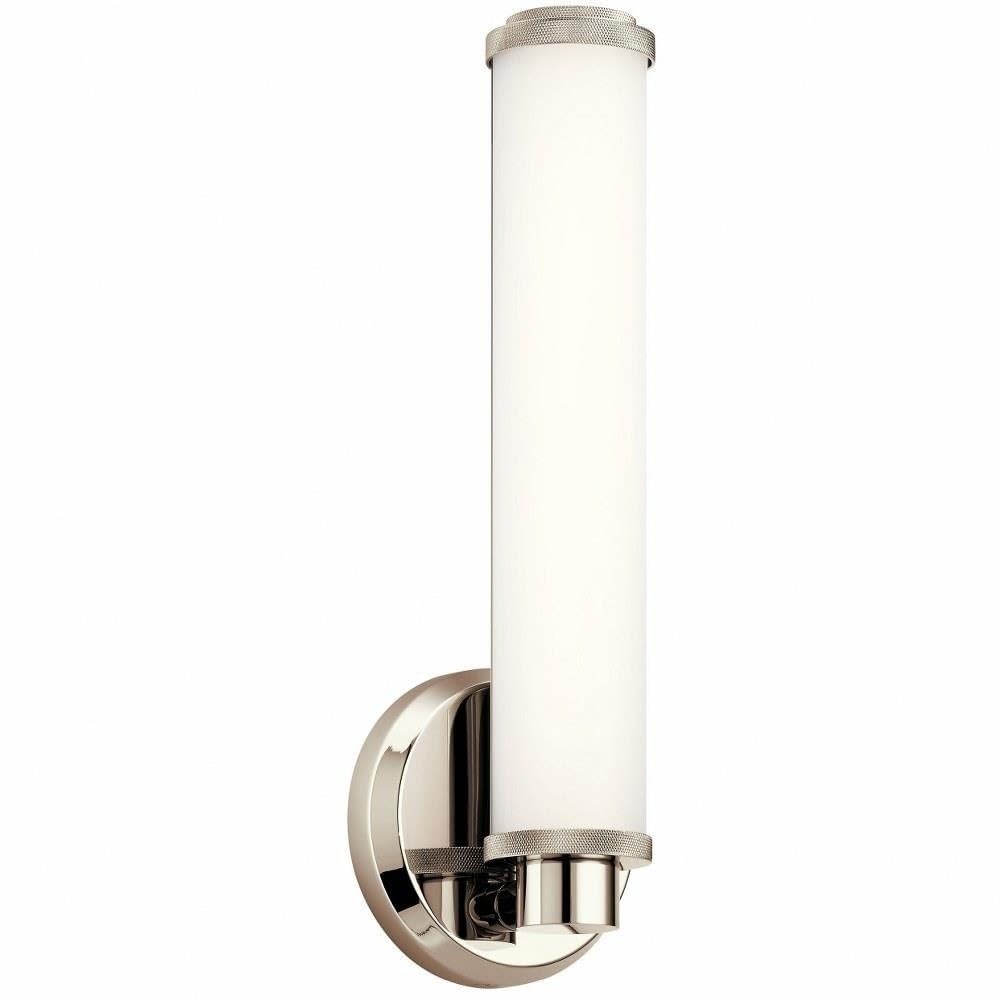 Photo 1 of Kichler Indeco 14.5" LED Linear Vanity Light with Satin Etched White Glass in Polished Nickel