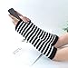 UPSTORE 1Pair Black + White Stripe Long Arm Warmer Fingerless Gloves Knitted Wrist Arm Warmers with Thumbhole Stretchy Gloves Winter Warming Protector for Women Girls