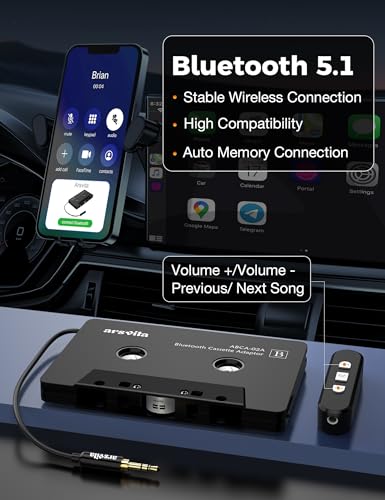 arsvita Car Audio Cassette to Aux Adapter, 5.1 Bluetooth Receiver Kit for Cassette to Aux Adapter, Bluetooth Receiver Compatible with 3.5 MM Auxillary Cable Tape Adapter, Black, Type BCAK04 - Thumbnail 3