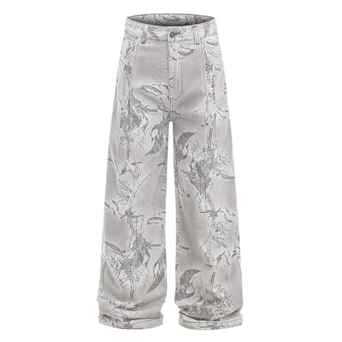 Baggy Jeans Men Washed Graphic Baggy Barrel Jeans Men Design Loose Fit Wide Leg Streetwear for Skater Denim Pants