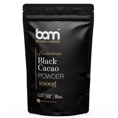 BAM Cacao Negro en Polvo, 1 kg – Cacao Puro y Desgrasado sin Azúcar para Repostería y Decoración – Sin Gluten y Apto para Veganos
