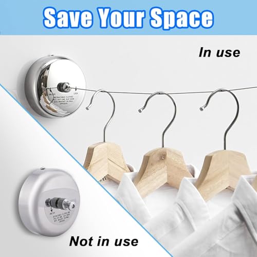 Image of Premium Retractable Stainless Steel Clothesline (Set of 3) - Adjustable & Lockable Wall-Mounted Laundry Drying Rope for Indoor /Balcony & Bathroom - Space-Saving Cloth Drying Wire (Silver) (3)