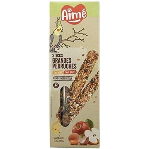 Aimé | Sticks Oeufs et Fruits | Nourriture pour Oiseaux | Baguettes à Base de Fruits Rouges et Oeufs | pour Grandes Perruches | A Base de Vitamines | 2 x 115 g