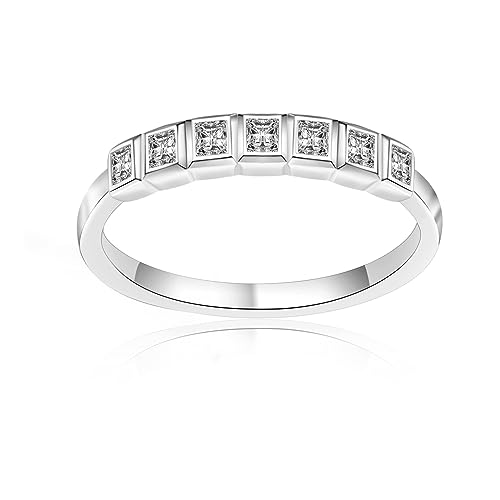 7 Stone Moissanite Wedding Band Eternity Ring Wedding Rings for Women 925 Sterling Silver with 18K White Gold Plated 0.56 Carats D Color VVS1 Princess cut Lab Created Diamond Engagement Ring Size 5-11