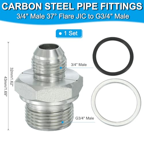 Image of PATIKIL Hex Reducing Nipple Connectors Pipe Adapter 3 /4 inch Male 37 Flare JIC x 3 /4 inch g Male, Pipe Fitting Reducer Nipple Adapter Plated Steel Hydraulic Fitting