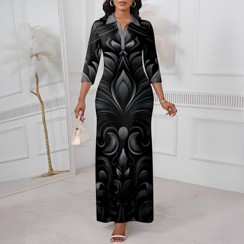 Image of PinkPatty Women's Casual 3 /4 Sleeve Polo V Neck Bodycon Maxi Dress