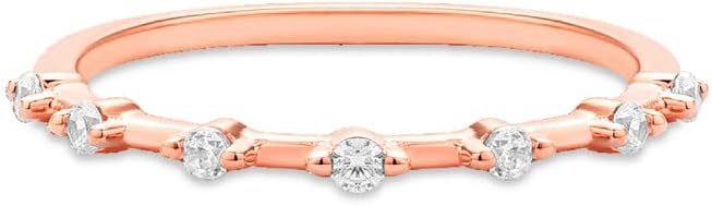 2-Prong White Diamond Band For Women, 14K Gold Finish Ladies Halfway Wedding Band, Diamond Anniversary Band