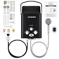 Portable Water Heater Propane Tankless,6L 1.58GPM Outdoor Instant Gas Water Heater with LED Display for RV, Camping,Outdoor Shower(Black)