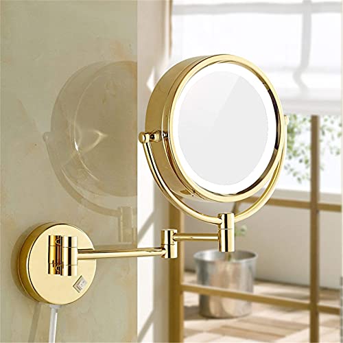 Miroir maquillage éclairé LED mural extensible doré double face 3x 7x