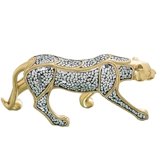 Guépard en résine à reflets miroirs dorés : statue decorative facettée 53cm - 6