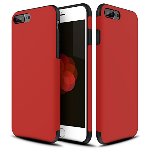 iPhone 7 Plus Case,Roybens [Skin-Friendly Series] Hybrid Rugged [Ultra Shockproof] Carbon Fiber Armor with [Ultra Smooth Texture] Back Cover for iPhone 7 Plus - Red