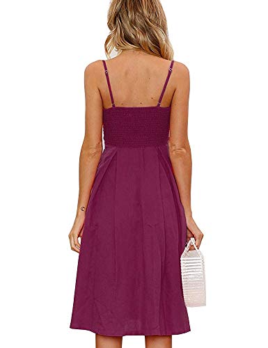 Image of FANCYINN Womens Tie Front Button Down A-Line Dresses Summer Spaghetti Strap Midi Dress Floral Prints