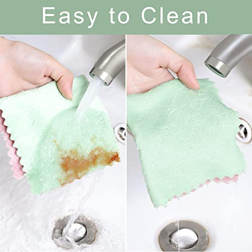 15 Pack Kitchen Dish Towels Set - 9.6"X9.6" Super Absorbent Coral Velvet Dishtowels Nonstick Oil Fast Drying Dish Rags For Drying & Washing Dishes, Cleaning Furniture, Car, Floor (Green-Pink) #TOP2