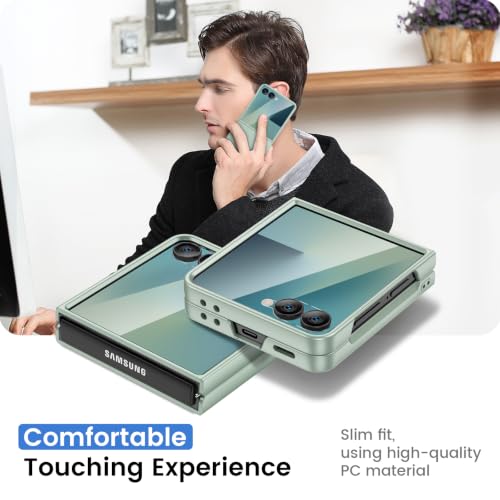 Image of Ruky for Z Flip 8 Case, with Built-in Screen Protector, Mint Green | Support Wireless Charging Hard PC Ultra-Thin Full Body Protective Phone Case for Samsung Galaxy Z Flip 8, Mint Green