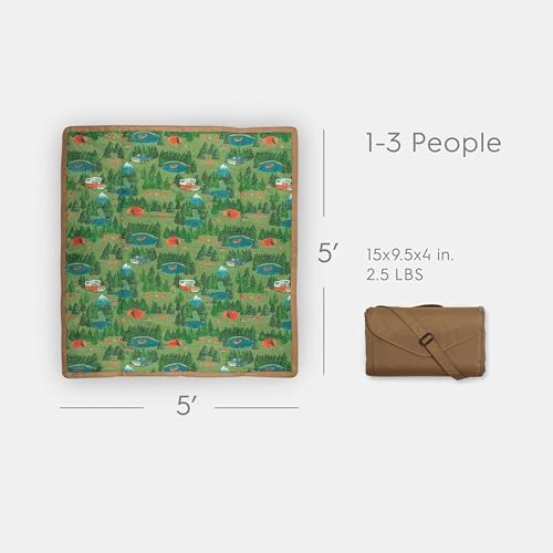 Image of Little Unicorn 5'x5' Outdoor Family Picnic & Beach Blanket | Durable & Water-Resistant Fabric | Compact Fold & Easily Wipes Clean | Zipper Pocket (Camp)