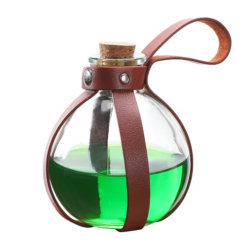 Spooktacular Creations Potion Bottles with Cork (Brown), Magic Glass Bottles prop with Cork Stopper and Faux Leather Loop Accessories for Halloween Mystic Witch Costumes Party