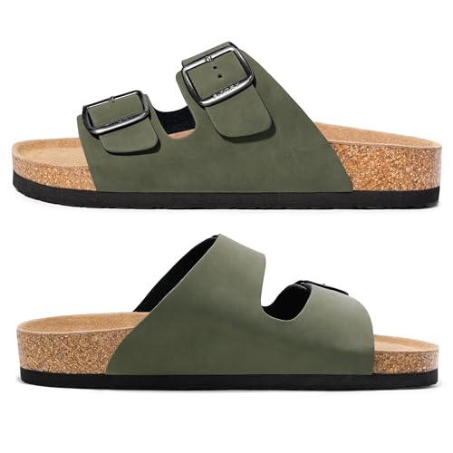 Image of FITORY Mens Sandals, Arch Support Slides with Adjustable Buckle Straps and Cork Footbed Size 7-14.5