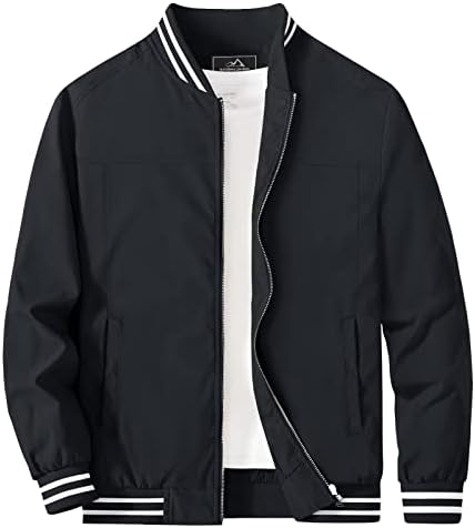 MAGCOMSEN Black Bomber Jacket Coats Summer Bomber Jacket Casual Windbreaker Jacket Varsity Jacket Black Zip Up Jacket Black 2XL