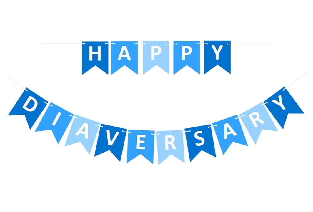 Happy Diaversary Pennant Flags Banner Sign for Celebrations and Parties - Heavy Card Stock Letters - 6in x 4.75in Letter Flags - Mixed Blues & White Letters (Mixed Blues)
