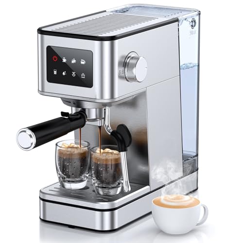 Espresso Machine, 20 Bar Compact Espresso Maker with Steam Milk Frother, Stainless Steel Coffee Machine with 57.5oz Removable Water Tank & LED Touchscreen Monitors for Latte (2025 updated model)