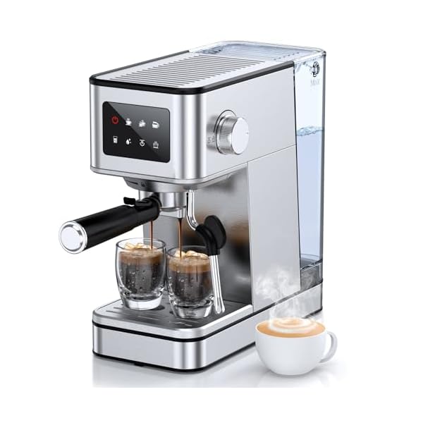 Espresso Machine, 20 Bar Compact Espresso Maker with Steam Milk Frother, Stainless Steel Coffee Machine with 57.5oz Removable Water Tank & LED Touchscreen Monitors for Latte (2025 updated model)