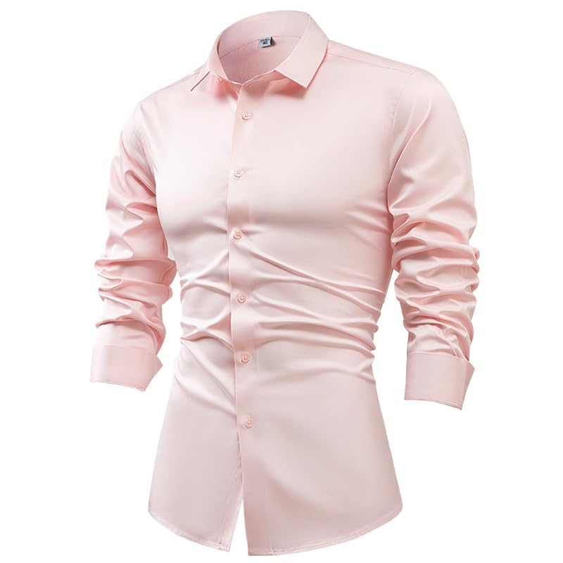 Männer Kleid Shirt für Männer Seide Satin Lange ärmeln Hemd Business Casual Button Shirt Nicht-Eisen Anti-Falten-Herrenbekleidung