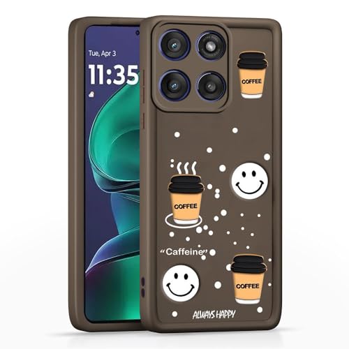 Image of amazon basics Coffee Theme Back Cover for Motorola Edge 60 Stylus 5G | Cute 3D Coffee Mug & Smile Design | Anti-Slip Matte Finish | Shockproof & Lightweight Case - Brown