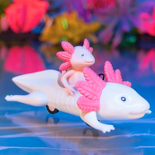 Axolotl rosa divertido en auto a escala pequeña miniatura 2