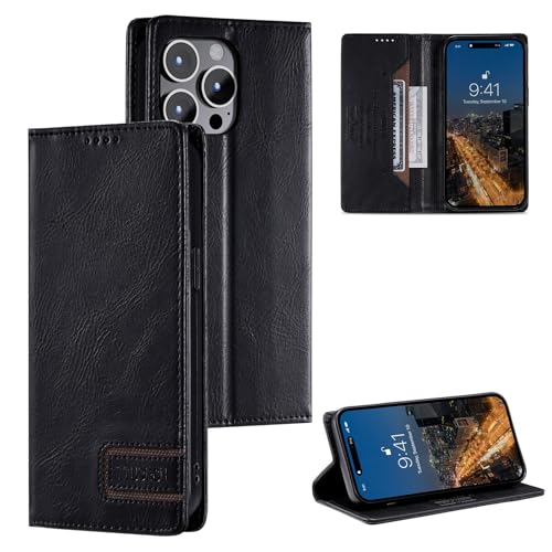 Étui portefeuille cuir noir pour iPhone 11 Pro avec fermeture magnétique discrète