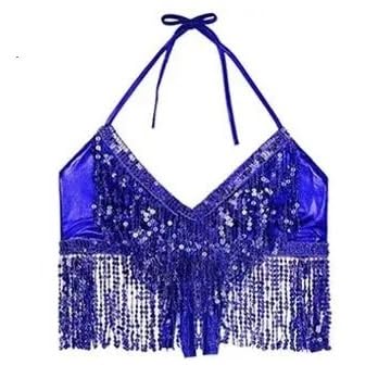 Belly Dance Bra Top Costumes Sequins Tassel Dancing Blouse For Women Performance Vest for Dancing Carnival Party(Royal blue)