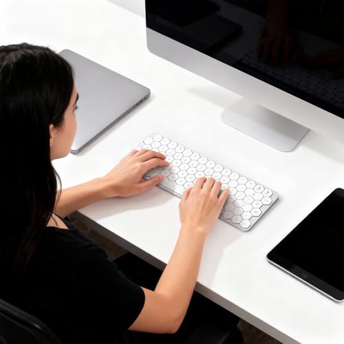Image of GEEZER Wireless Bluetooth Keyboard - Hexagon Keycap Portable Ultra-Slim Rechargeable Compact Keyboards Compatible with Mac, iPhone, iPad(White)