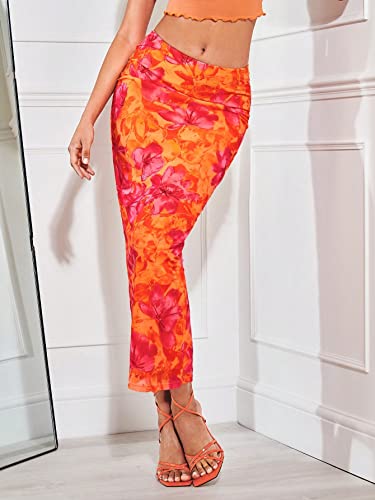 Milumia Women Boho Floral Maxi Skirt Going Out Mid Waist Vacation Bodycon Long Skirts2