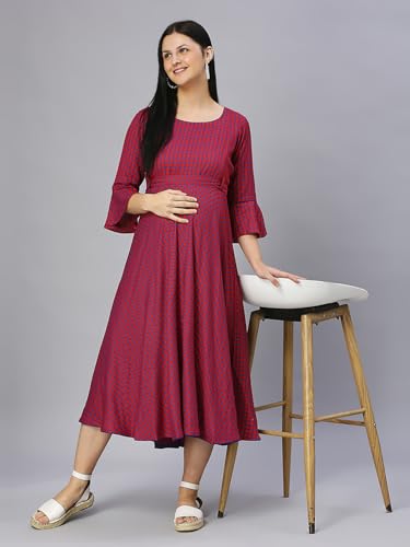 Image of DUMMY SHAPE Feeding Kurtis for Women Cotton Blend | Floral Pregnancy Flare Kurta with Dual Nursing Zippers to Pre & Post Partum | Maternity Dresses | Gifts for Pregnant Woman