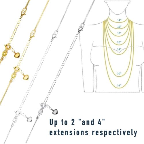 8 قطع من وصلات تمديد القلائد بالوان متعددة للنساء، مجموعة تمديد سلسلة سوار لا تسبب الحساسية، وصلات مجوهرات فضية ذهبية عيار 14 قيراط عيار 18 قيراط، مجموعة تمديد سلسلة 2 انش و4 انش للقلائد والاساور