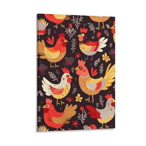 Toile moderne coq poules pour raviver un mur blanc de chambre ou bureau