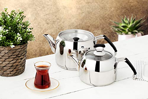 Amboss Turkish Teapot Set 3.5 Lt Total Large Capacity Stainless Steel Turkish Tea Set With Silicon Handles #TOP2