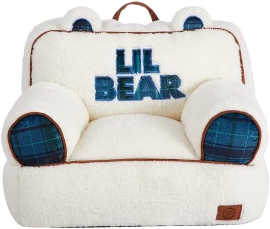 Miniatura 4 de Dearfoams White and Navy Lil Bear - Puf de felpa Sherpa con orejas novedosas, tamaño grande