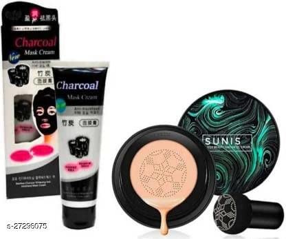 MAYU 3 in 1 CC and BB Water Proof Foundation Cream with Air Cushion Mushroom - 20Gram With Charcoal Face Mask-picture-47