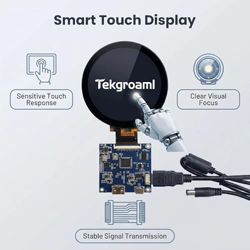 Image of TekGroAml 2.8 Inch Round Touch LCD Display,HDMI Board, 480x480 | IPS Capacitive Touch Screen, for Dashboard, SBC Control Panel, Windows Compatible