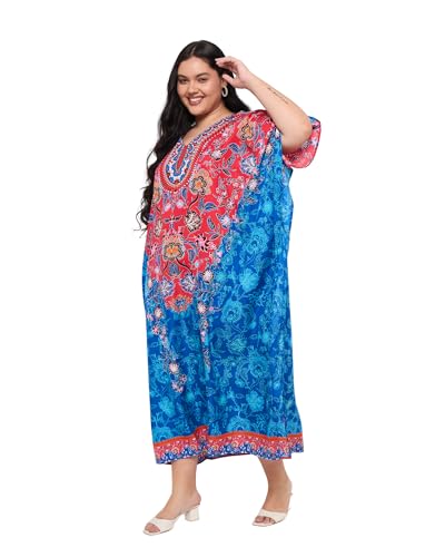 Image of Gypsie Blu Women Plus Size Kaftan Dress Beach Cover Up Maxi Dresses for Women, V-Neck Kimono Sleeve 1X-3X