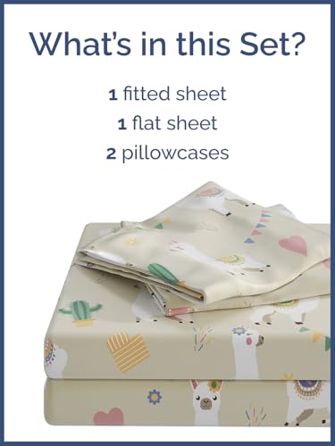 Image of Kids Queen Size Llamas Bed Sheets - 4 Piece Kids Llamas Sheet Set | Llamas Themed Bedding, Ultra-Soft, Cute & Cozy, Breathable & Machine Washable, Kids Bed Set for Boys, Girls, Teens & Toddlers