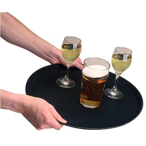 OlympiaKristallon Round Tray Black Anti-Slip Plastic - 356mm 14"