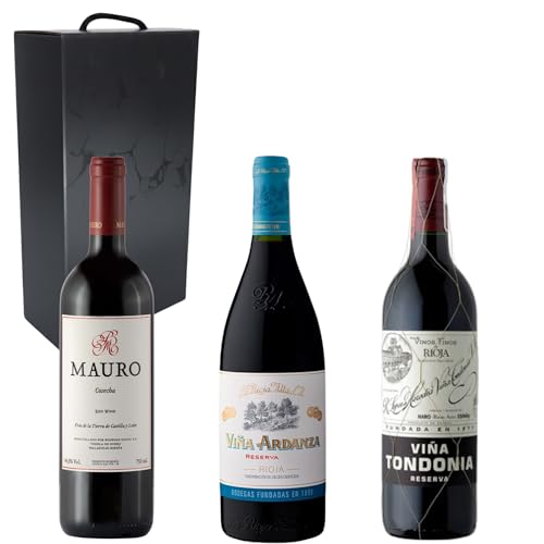 Pack Vinos Tintos Rioja | Viña Tondonia, Viña Ardanza y Mauro | Caja Regalo Gourmet x3 Botellas de Vino | Mejor Selección ENOVINOS