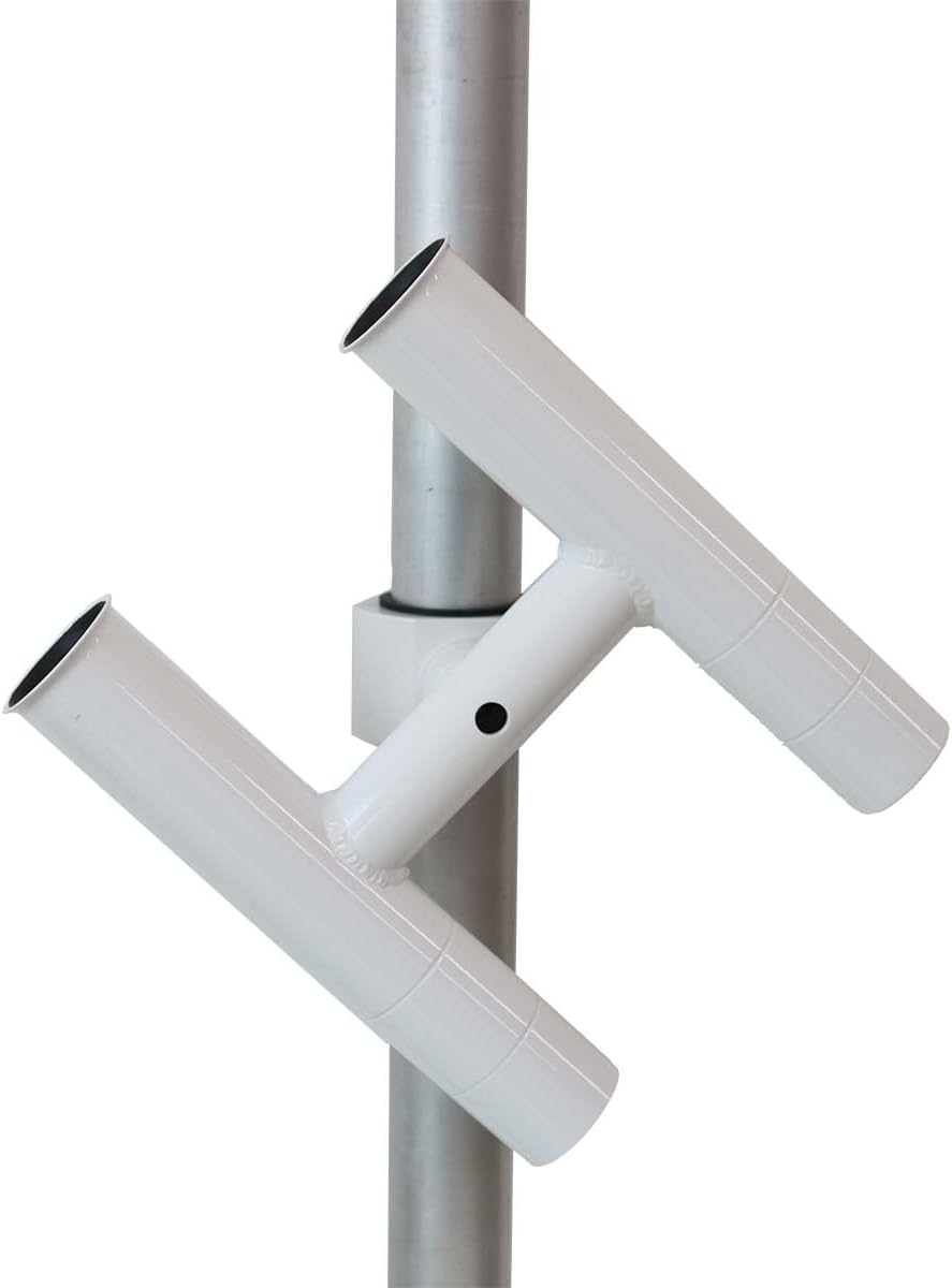 T-Top fishing Rod Holder Twin Aluminum clamp-on fit 1-1/2",1-7/8",2" inch horizontal or vertical fishing tower/leaning post/rail white black anodized (White)