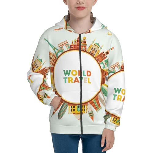World Travel3 Kid Hoodies Boys Zip Up Sweatshirts Girls Pullover with Pocket3