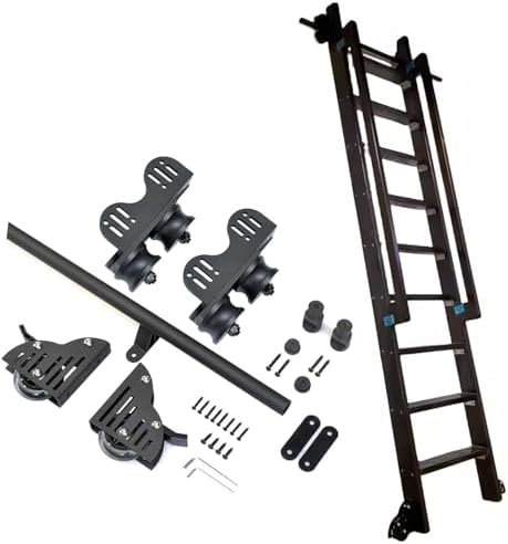 Rolling Library Ladder Hardware Kit - Complete 6.6ft Sliding Track System with Floor Roller Wheels for Mobile Ladders, Easy Installation, Ideal for Home & Library Use