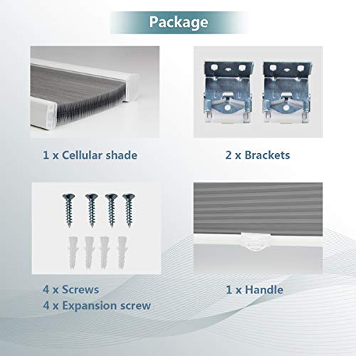 Window Shades Cellular Cordless Blinds Blackout Blinds Honeycomb Shades For Home And Office,Grey-White, 35X64 #TOP5