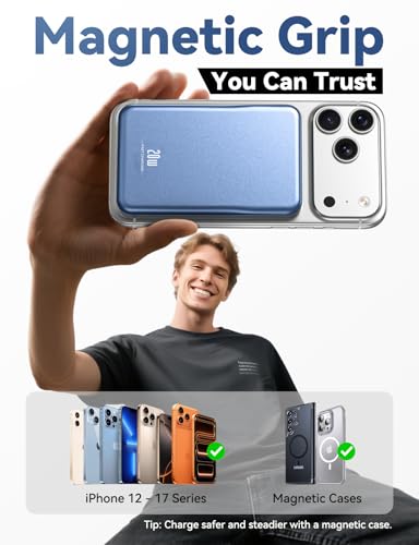 Image of Magnetic Portable Charger 10000mAh, Fast Charging MagSafe Battery Pack | 20W USB-C Fast Charging PowerBank with LED Display,Travel Essentials Wireless Charger for iPhone 17 /16 /15 /14 /13 /12, DarkBlue